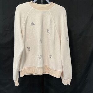 t. la Anthropologie Cream Fuzzy Dog Embroidered Pullover Sweatshirt Women's XL